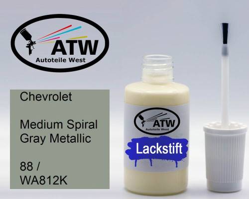 Chevrolet, Medium Spiral Gray Metallic, 88 / WA812K: 20ml Lackstift, von ATW Autoteile West.